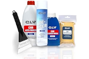 QLV Winter Car Kit - Ice Scraper for Car Windscreen, De Icer Spray For Car, Screen Wash for Cars, Anti-Freeze Concentrate and Demister Pad for Car. Fast & Effective Snow, Ice & Frist Removal