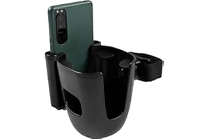 Zamboo Porta bottiglie Carrello con supporto per cellulare | Supporto per bevande universale 2 in 1 per bicchieri - Biberon e smartphone | Girevole a 360° | Facile da montare - Nero