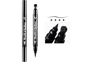 Pinkiou Eyeliner Stamp Pen Black Star Delineador de ojos de doble punta Lápiz delineador de ojos a prueba de agua Herramienta de maquillaje facial (forma de estrella)