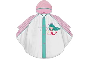 PERLETTI Chubasquero Niñas 3 4 5 6 Años con Sirena - Poncho Impermeable Infantiles con Capucha Rosa Botones a Presión - Ropa de Agua Niña Detalles Reflectantes Little Mermaid (Sirenita, 3-6 Años)
