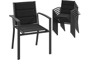 ‎JUMMICO JUMMICO Garten Stapelstühle mit Armlehnen, Aluminium Outdoor Garten Stühle mit Baumwollsitz für Balkon, Terrasse, Garten - Set aus 6 Stück, DunkelGrau