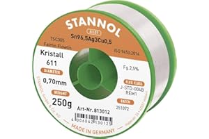 Stannol 813012 Lötdraht Kristall 611 2,5prozent 0,7mm FLOWTIN TSC305 (Sn96,Ag3Cu0,5) Fairtin 250g Spule