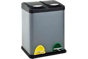 SVITA TC2X8 Poubelle 16 litres 2x8L double bac à déchets compact poubelle double poubelle de cuisine tri des déchets poubelle à pédale Gris