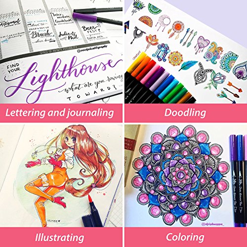 Pinselstift-Set mit zwei Spitzen– 12 Farben – Langlebig, Wasserfarben-Effekt, Aquarell – Ideal für Malbücher, Manga, Comic, Kalligrafie – MozArt Supplies - 2