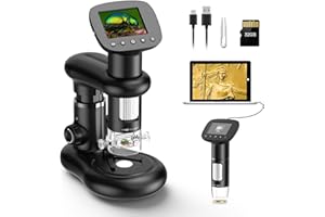 DIGIEVO Microscopio Digitale Portatile D-MS1 con Schermo IPS da 2", per Scattare Foto e Video, Scaricare su PC e Mac, Microscopio tascabile 1000X per Bambini/Adulti con Supporto Scheda SD da 32 G