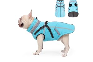 FEimaX Abrigo para Perro Impermeable Chaqueta de Invierno con Arnés y Forro Polar Cálido Chaleco Reflectante Ajustable Ropa a Prueba de Viento para Perros Pequeños y Medianos Mascotas