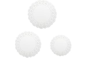 Bliceon 150 Pcs Round Paper Doilies, White Decorative Doilies in 3 Sizes for Buffet, Cakes, Fried Food, Party, Wedding and Table Decorations, Hite louvre Paper Circle
