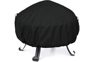 Unicook Round Fire Pit Cover 38 Inch Dia, Fire Bowl Cover Heavy Duty Waterproof, Outdoor Firepit Table Protector, Patio Ottoman Protector, Fade Resistant Material, All Weather Protection, Black