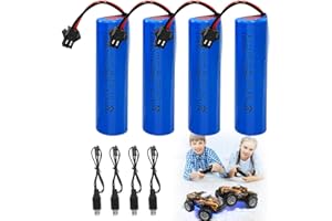 Mineup 4 Stück Akku 18650 3.7v, 1200mah Li-ion Battery, 3.7V RC Akku mit 4 USB Chargers SM-2P Plug, 3 7 Volt 18650 Li-ion, Rechargeable Battery für RC Fahrzeuge, Boote, Panzer,Roboter