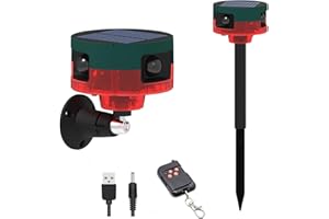 ROYELLE Sirena solare per il rilevamento del movimento a 360 gradi con sensore di sport all'aperto: cane che abbaia e sparo, generatore di rumore 2 * 130 db, dì addio agli intrusi (rosso)