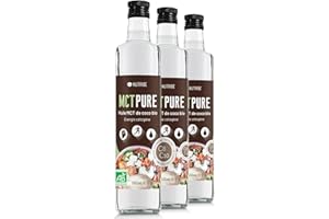 NUTRIBE MCT Pure C8 C10 BIO 3x500ml Distillée de l'huile de coco - Laboratoire français, bouteille en verre 500 ml, pour la cétose et le jeûne intermittent