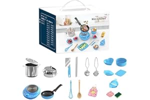 GENERIC Kid Cooking Sets Real Mini Kitchen,22Pcs Toy Kitchen Accessories Food-Grade Stainless Steel Kids Cooking Set,Children's Real Cooking Mini Kitchen Toys for Beginner Cooking Educational Toys Gift