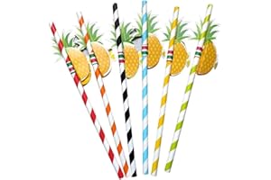 TWEAL Cocktail Pailles,50 Pack Cocktail 3D Ananas Pailles Paille en Plastique pour Cocktail Boissons Tropicales Fête D'anniversaire Mariage Célébration Fête