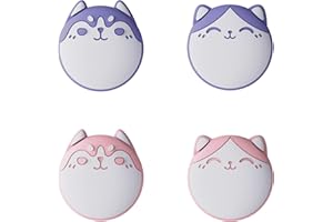 eXtremeRate PlayVital Capuchon Joystick Analogique pour Nintendo Switch Joycon Cover de Stick,Thumbsticks Caps pour Switch OLED/Lite Console-Rouge Pâle&Violet Clair,Husky&Chaton