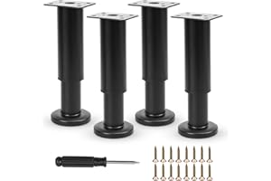 TERDEY Furniture Adjustable Legs, Metal Bed Support Leg Central Slat Frame Couch Replacement Support Leg Part Heavy Duty Furniture Foot with Screwdriver for Cabinet/Dresser/Table/Sofa 12-18cm (Black 4 Pcs)