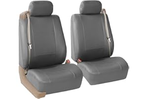 FH Group Car Seat Covers Front Set Faux Leather - Car Seat Covers for Low Back Seat with Removable Headrest, Universal Fit, Automotive Seat Covers, Airbag Compatible Car Seat Cover for SUV Solid Gray