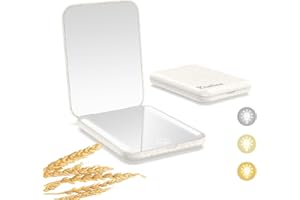 Kintion Rechargeable Pocket Mirror, Wheat Straw Material 1X/3X Magnification LED Compact Mirror, Portable Small Handbag Travel Makeup Mirror for Women as Gift, Apricot