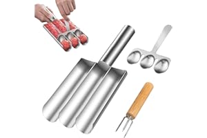 MUMISUTO Machine à Boulettes de Viande Triple, Fabricant de Boulettes de Viande en Acier Inoxydable, Faire des Boulettes de Viande Moule, avec Cuillère Triple & Fourchette à Boulettes pour Pâte, Boulettes