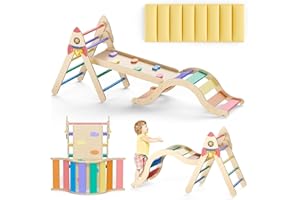 LOVIVO Klettergerüst Indoor，9-in-1 Montessori Kletterdreieck Set : Kletterbogen mit Rutsche, und Kissen für Kinder, Baby Spielplatz für 1-3 Jahre