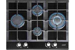 LCI 6031 BK - Piano Cottura a Gas Butano a 4 Fuochi - 1 Tripla Corona - Predisposto per Cottura a Gas Naturale - Larghezza 64 cm - Potenza Totale 9,25 Kw - Griglie e Bruciatori a Gas Smaltati - Cata