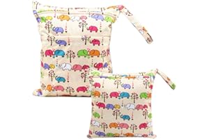 Bynsaer Wetbag Stoffwindeln, Nasstasche Stoffwindeln, 2 Stücke Baby Nasse und Trocken Wickeltasche, Wiederverwendbar, Waschbar Organizer Beutel (Farbe 01)