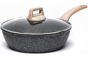 CAROTE Patelnia wok z pokrywką 28 cm 4,3 l, patelnia z powłoką zapobiegającą przywieraniu, głęboka patelnia do wszystkich rodzajów kuchenek, łącznie z indukcją