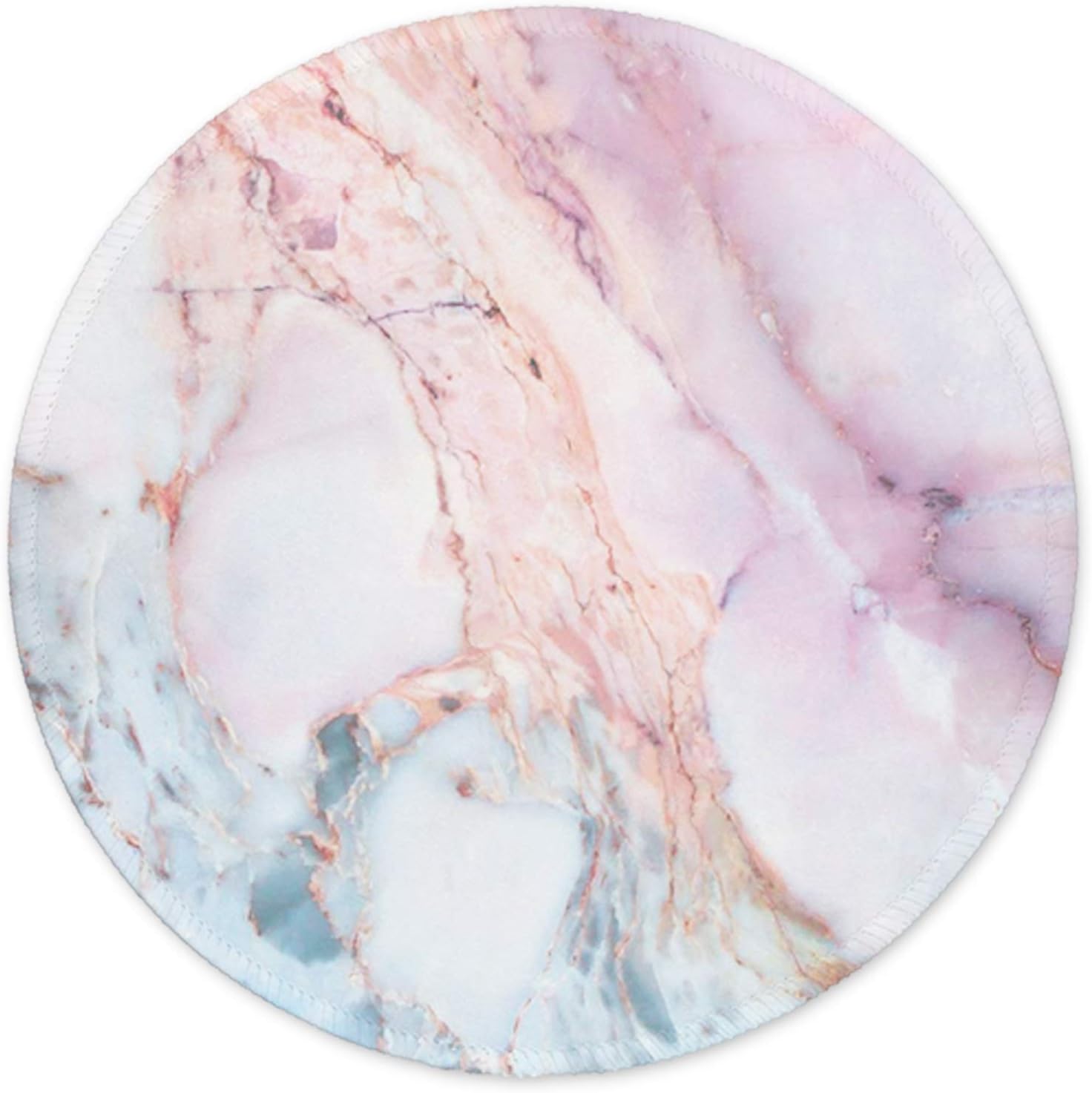 ITNRSIIET Mouse Pad with Stitched Edge, Mouse Mat Premium-Textured, Waterproof, Non-Slip Rubber Base Round Mousepad for Laptop Computer PC Office, Cute Design Desk Accessories, Pink Marble