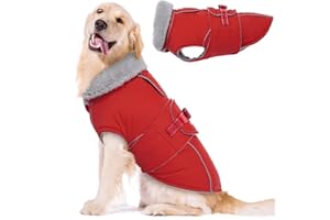 Lelepet Warm Coats and Jackets for Dogs, Waterproof Winter Dog Coat for Cold Weather, Reflective Dog Puffer Jacket, Fleece Lining Pet Coat with Harness Hole for Large Dogs, Red XL