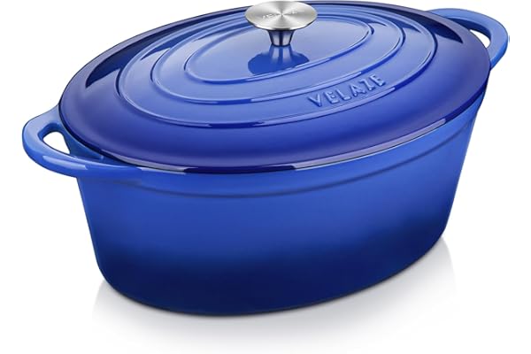 Velaze Cocotte Fonte Ovale 7L,Émaillée Marmite Fonte 34cm,Dutch Oven Compatible Induction/Gaz/Four,Antiadhésive Cocotte avec Couvercle,Bleue