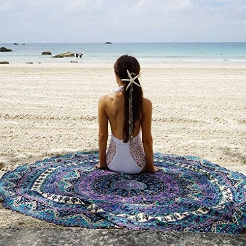 urbancharm- Indian Elephant Mandala rund Roundie Beach Überwurf Tapisserie Hippie Boho Gypsy Baumwolle Tischdecke Strandtuch - 3