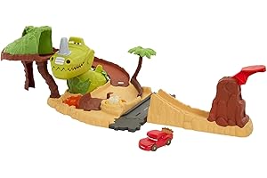 Mattel Disney and Pixar’s Cars Toys, Dinosaur Playground Playset with Lightning McQueen Toy Car, Dinosaur and Kid-Activated Action, Cars On The Road, HNL99