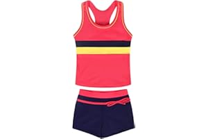 Febbabe Girls Two Piece Swimming Costume Sport Swimwear with Boyshort Tankini Set Bathing Suit Kids Summer Holiday Beach Swimsuit 3-15 Years