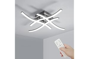 Dorlink LED Ceiling Lights, Modern Dimmable Light with Remote Control, Elegant Curved Design Chandelier 4 Built-in Boards, 28W 2350LM Silver Chrome Lighting for Living Room, Bedroom