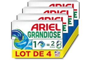 Ariel Grandiose PODS, Lessive Liquide En Capsules 60 Lavages (4 x 15 Capsules), Fraîcheur Alpine 2 X Action Détachante et Anti-Odeur