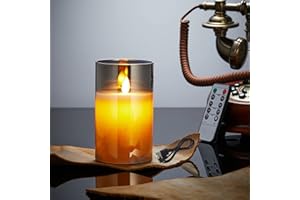 LONKENN Candele LED, Flickering Flameless Candele, Candele LED a Ricaricabile con Glass, Candele con Telecomando, Realizzato in Vera Paraffina, Funzione Timer 24 Ore per Decorazione,Festa, Vacanze-10cm Grigio
