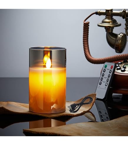 FiiMoo Lot De 2 Bougies LED Scintillantes 15cm Verre Marron - Bougies Sans Flamme Avec Télécommande, Minuterie Pour Ambiance Romantique