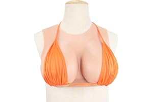 Faux Seins Silicone,Corps en Silicone Seins Costume Plaque Poitrine Transgenre, Capillaire 7E Génération Col Rond Faux Plaque Poitrine, Coussin Faux Sein,Silica Gel Beige,C