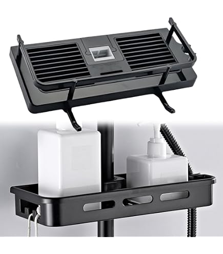 LYEAA Étagère De Douche Sans Percage - Range-Douche Réglable Pour Barre Creuse, Noir