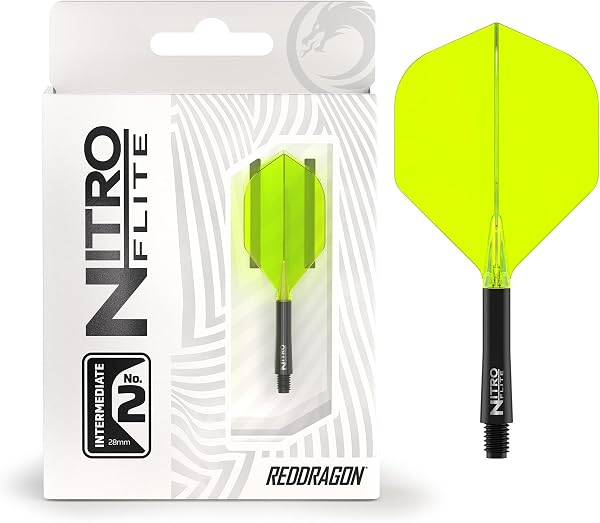 RED DRAGON Darts – Nitro Flite Integrada Sistema de Vuelo y Eje – No.2 Forma y diseño - Disponible en Niveles Corto, Intermedio y Medio - Variedad de Colores - Accesorios de Dardos Profesionales - 1