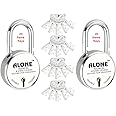 Alone Round Padlock 65mm 2 Locks 20 Same Keys Hard Shackle Double Locking | Padlocks for Home Door Gate Shop Shutter Truck Grill, Chrome Finish Rust Free.
