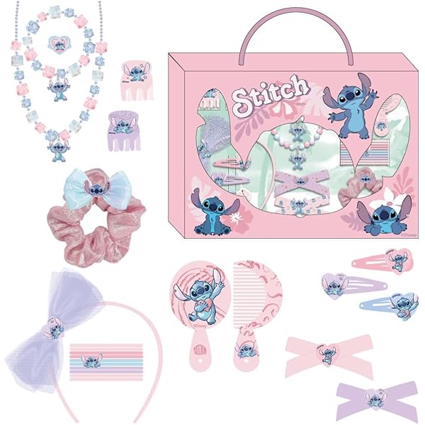 Set Bellezza Bambini Stitch - Include Elastici, Fermagli, Collane E Adesivi, Prodotto Originale Disney