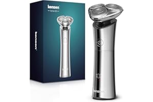 KENSEN Rasoio Elettrico Barba, Uomo Wet & Dry IPX7 Impermeabile 3 Testine Rotanti con Display LED
