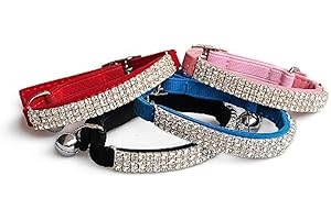 CHUKCHI Collar para gato, de terciopelo suave, diseño de brillantes con cascabel