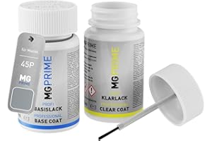MG PRIME Pintura del coche Set de lápices de retoque para Mazda 45P Sonic Silver Metallic/Diamantsilber Metallic Pintura base pintura transparente, 50 ml cada uno