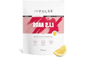 BCAA 2.1.1 Poudre poudre Citron - Leucine, Isoleucine, Valine + Vitamine B6 - Énergie, Récupération & Endurance - Goût Sans Amertume - Complément alimentaire Musculation - IMPULSE NUTRITION