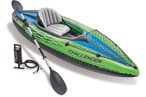 Intex Challenger K1 Kayak 1 Man Inflatable Canoe with Aluminum Oars and Hand Pump
