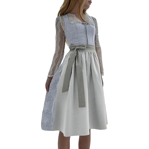 TrendiMax Midi-dirndl voor dames, elegante klederdrachtjurk, fluweel, dirndljurk voor Oktoberfest, met dirndlschort, maat 34-46, lichtblauw, 40