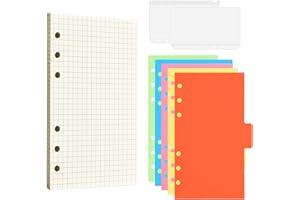 ORENGE 80 Fogli A6 di Ricarica per Quaderni 6 Fori con 5 Divisori e 2 Tasche Raccoglitore - Griglia per Agende Planner, Pittura, Schizzi (A)