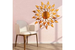 LZYMSZ JUMRHFAN 3D Lustro Słonecznik Naklejki Ścienne, Okrągłe, Akrylowe, Salon, Sypialnia, Tło, Naklejki Ślubne, Wejście, Dekoracja Domu (Złoto)