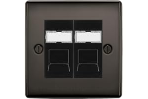 GENERIC BG Nexus Metal Black Nickel Double 2 Gang RJ45 Data Socket Black Insert NBNRJ452